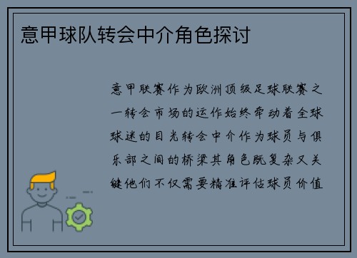 意甲球队转会中介角色探讨